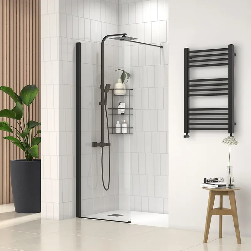 radiant black 1200 walkin recess shower enclosure black tray