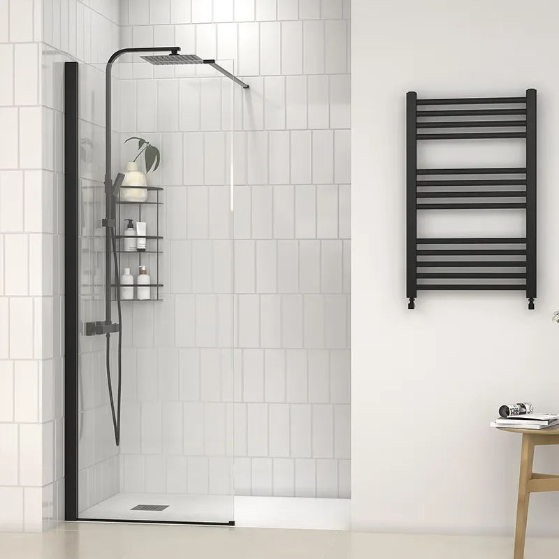 radiant black 1200 walkin recess shower enclosure black tray
