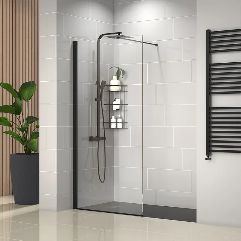 radiant black 1400 walkin recess shower enclosure black tray