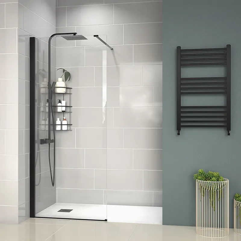 radiant black 1400 walkin recess shower enclosure black tray