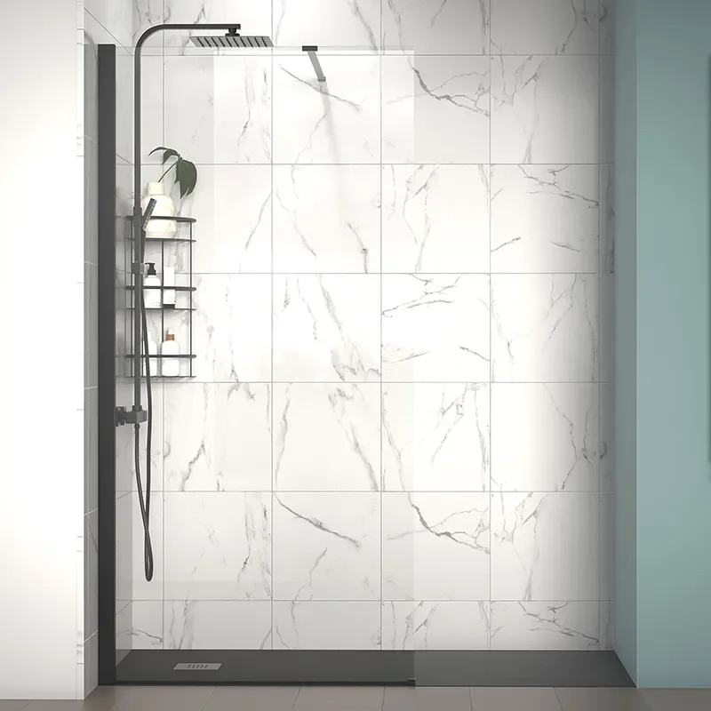 radiant black 1700 walkin recess shower enclosure black tray