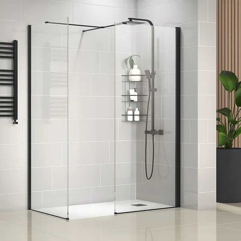 radiant black 1500 walkin corner shower enclosure black tray