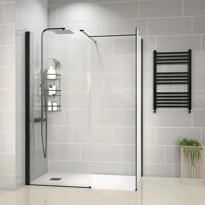 radiant black 1400 walkin corner shower enclosure black tray