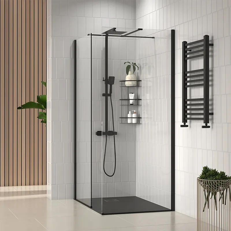 radiant black 1200 walkin corner shower enclosure black tray