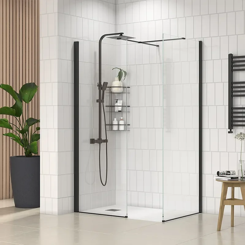 radiant black 1200 walkin corner shower enclosure black tray