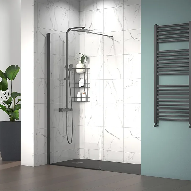 radiant black 1600 walkin recess shower enclosure black tray