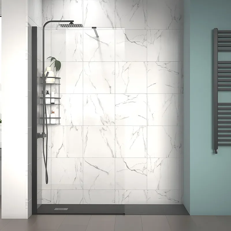 radiant black 1600 walkin recess shower enclosure black tray