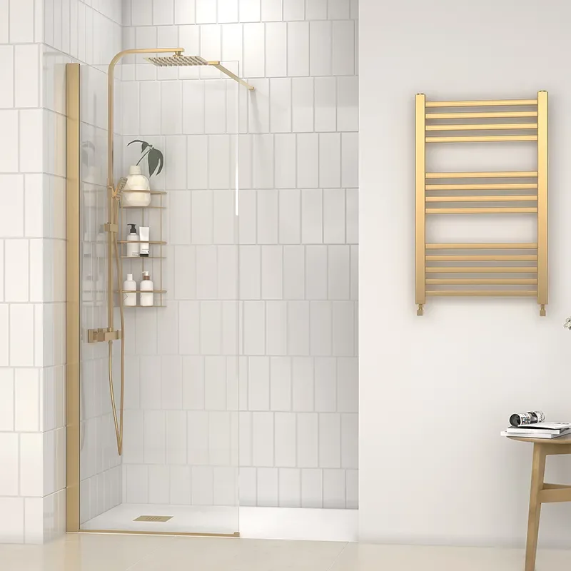 radiant gold 1200 walkin recess shower enclosure black tray