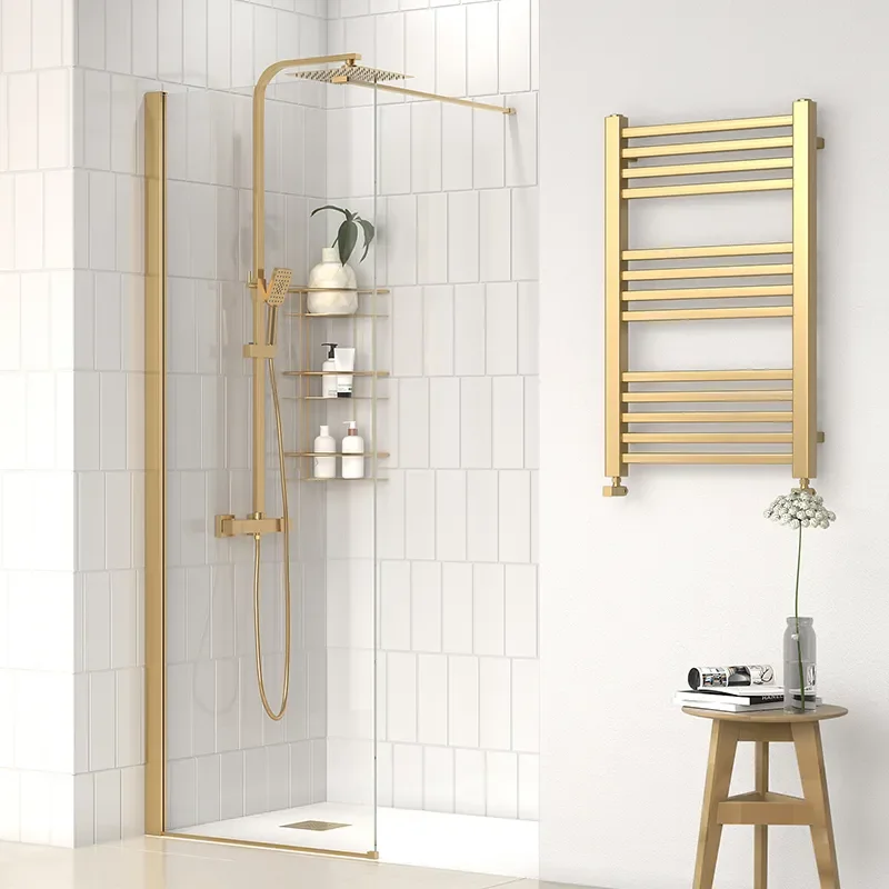 radiant gold 1200 walkin recess shower enclosure black tray