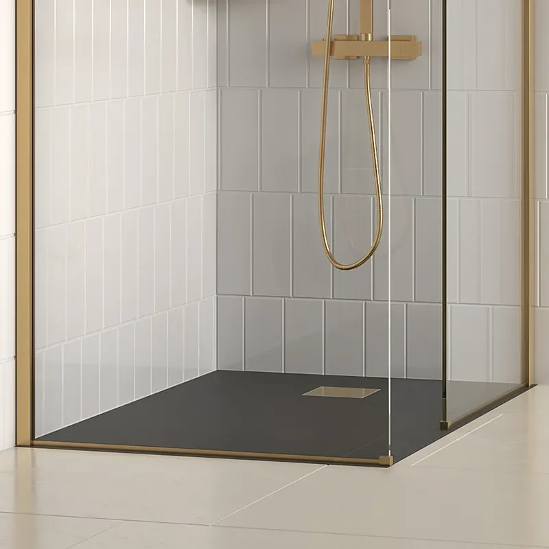 radiant gold 1400 walkin recess shower enclosure black tray