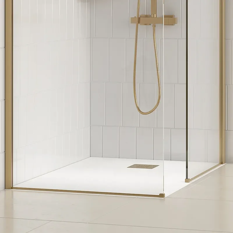 radiant gold 1400 walkin recess shower enclosure black tray