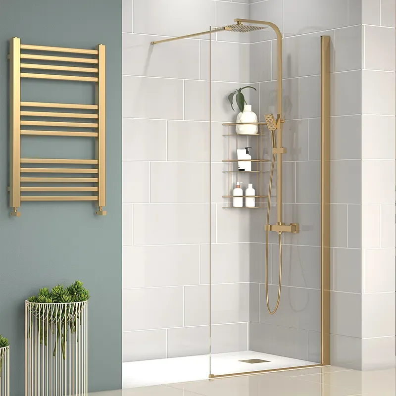 radiant gold 1400 walkin recess shower enclosure black tray