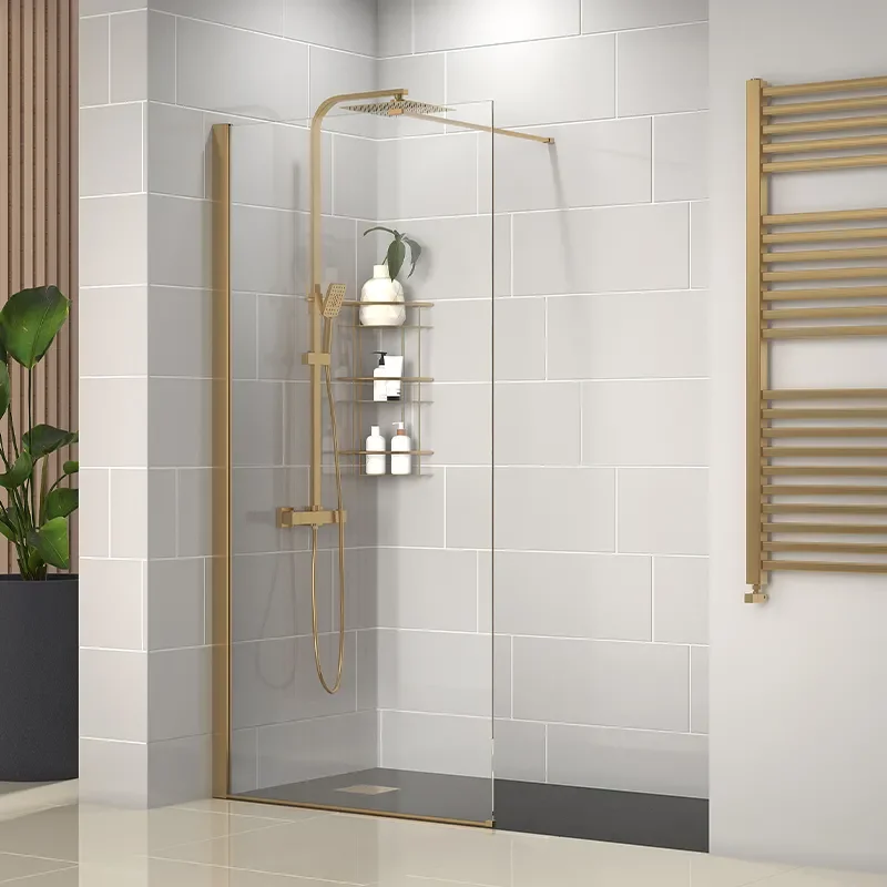 radiant gold 1500 walkin recess shower enclosure black tray