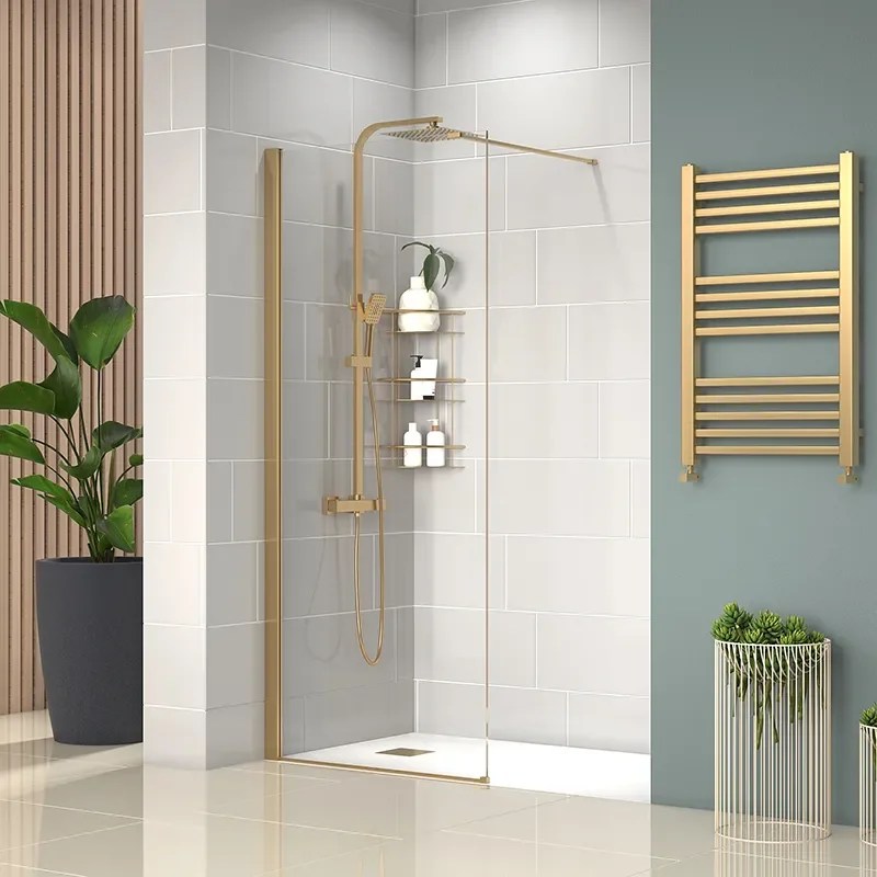 radiant gold 1500 walkin recess shower enclosure black tray