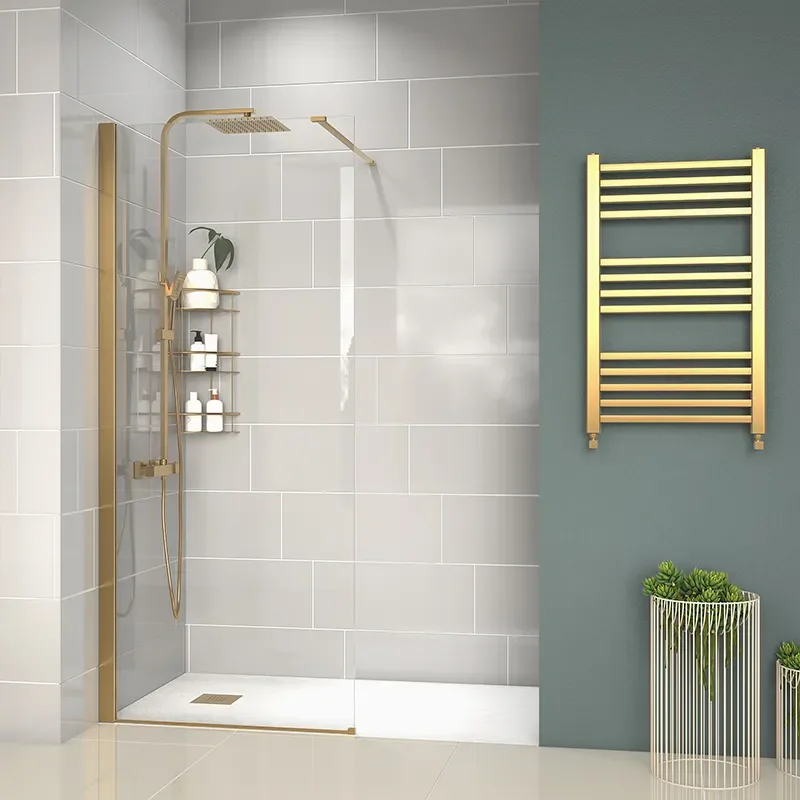 radiant gold 1500 walkin recess shower enclosure black tray