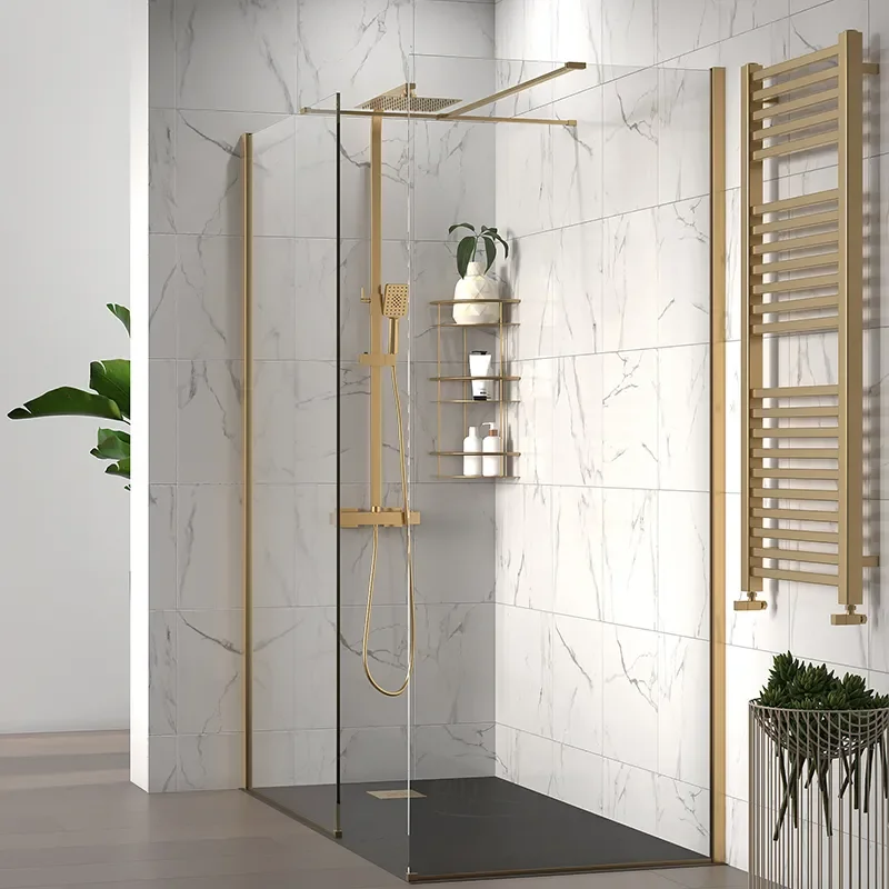 radiant gold 1600 walkin corner shower enclosure black tray