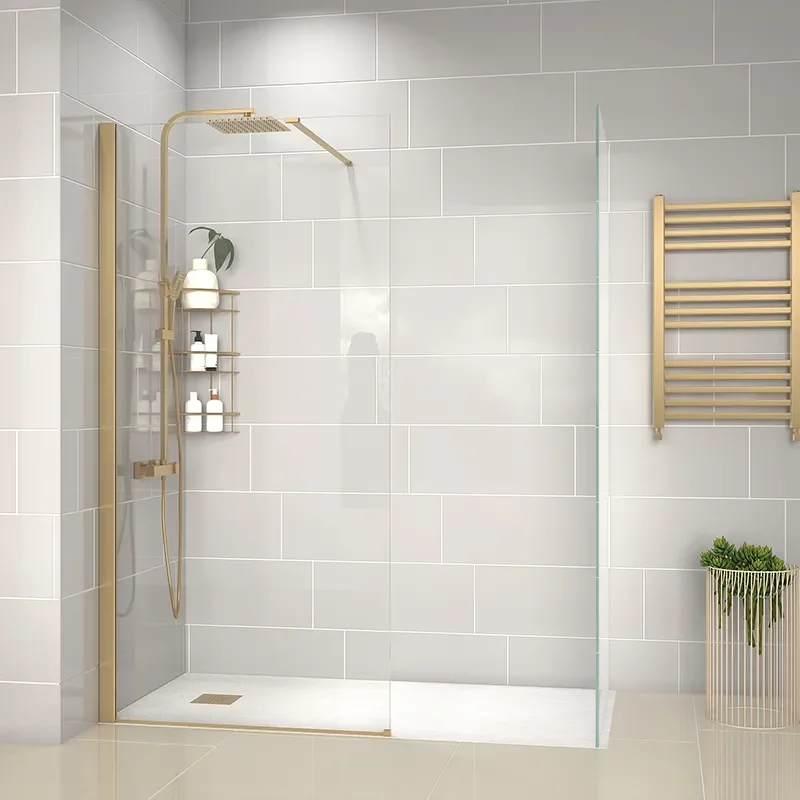 radiant gold 1600 walkin corner shower enclosure black tray