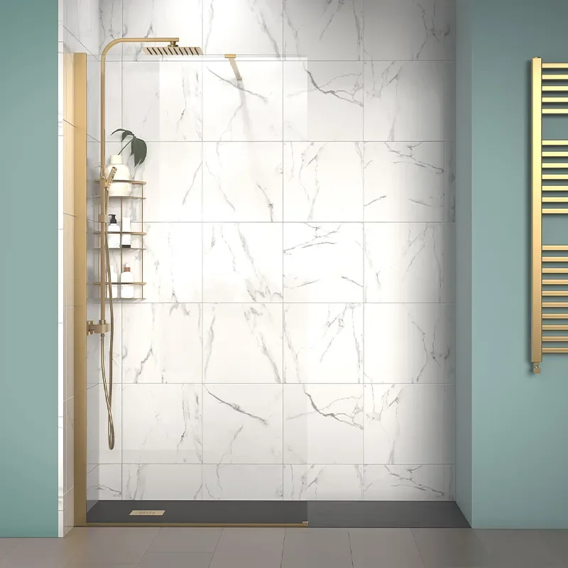 radiant gold 1700 walkin recess shower enclosure black tray