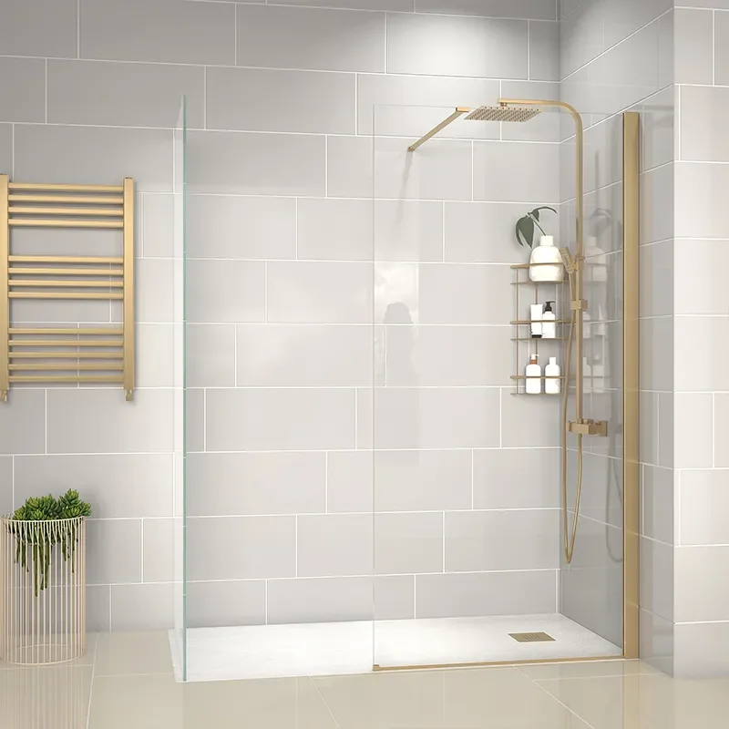 radiant gold 1700 walkin corner shower enclosure black tray