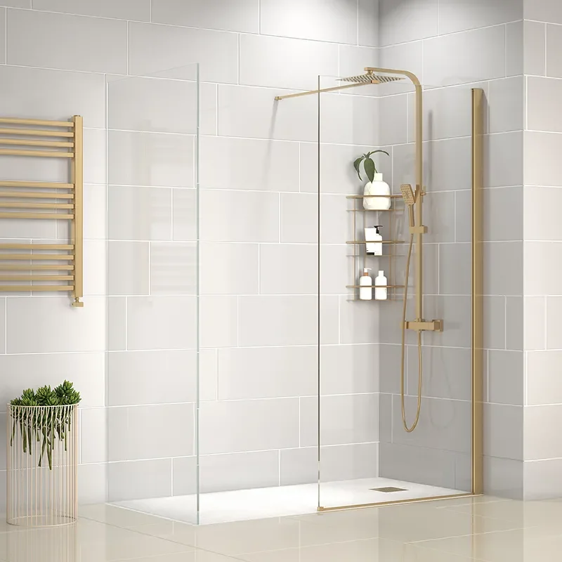 radiant gold 1700 walkin corner shower enclosure black tray