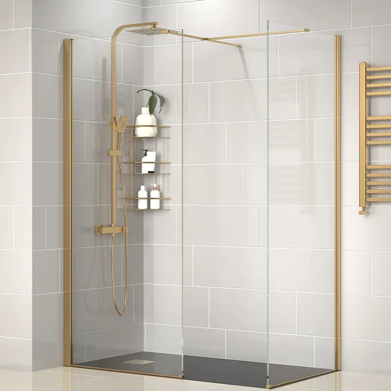 radiant gold 1500 walkin corner shower enclosure black tray