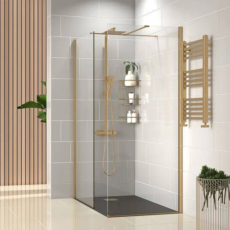 radiant gold 1500 walkin corner shower enclosure black tray