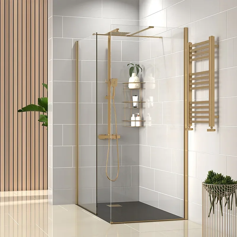 radiant gold 1400 walkin corner shower enclosure black tray
