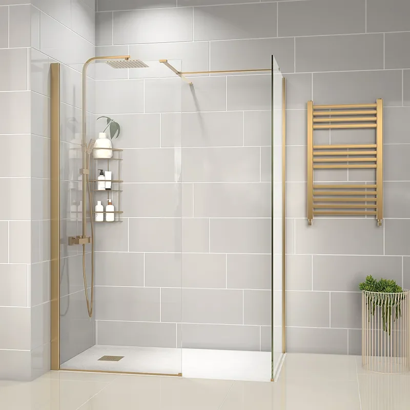 radiant gold 1400 walkin corner shower enclosure black tray