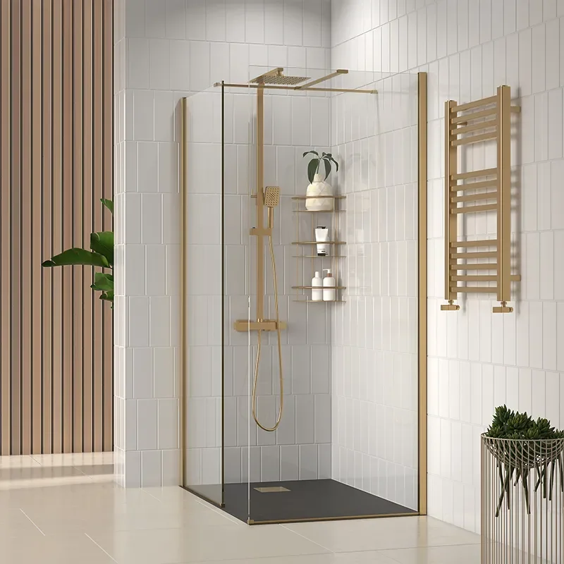 radiant gold 1200 walkin corner shower enclosure black tray