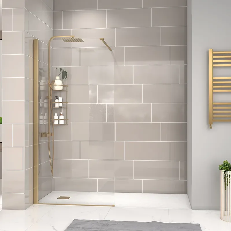 radiant gold 1800 walkin recess shower enclosure black tray