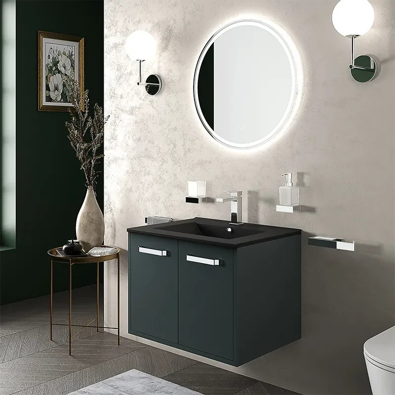 celeste 600 wall green vanity unit black sink