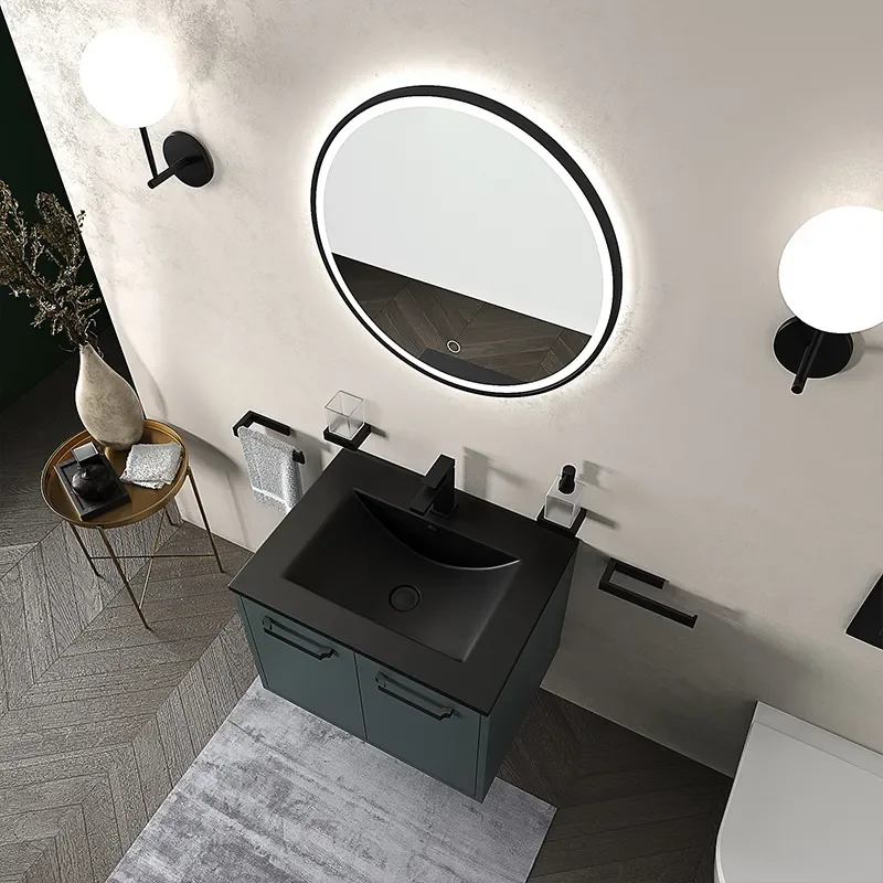 celeste 600 wall green vanity unit black sink