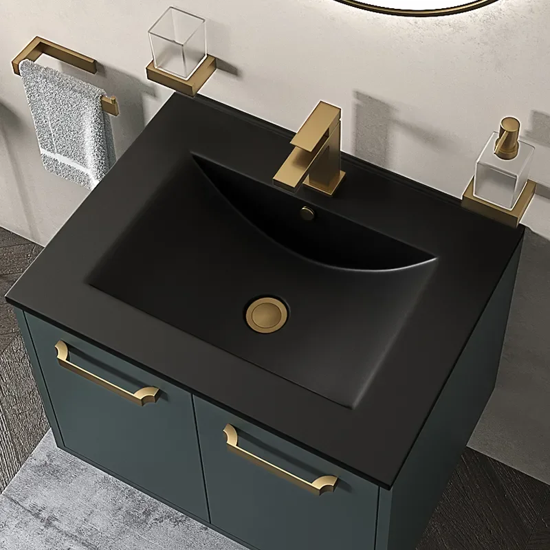 celeste 600 wall green vanity unit black sink