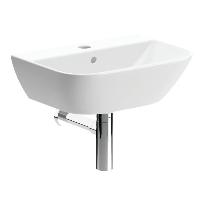 Cedarwood Small Wallhung Sink with One Taphole & Bottle Trap : 450 x 320mm