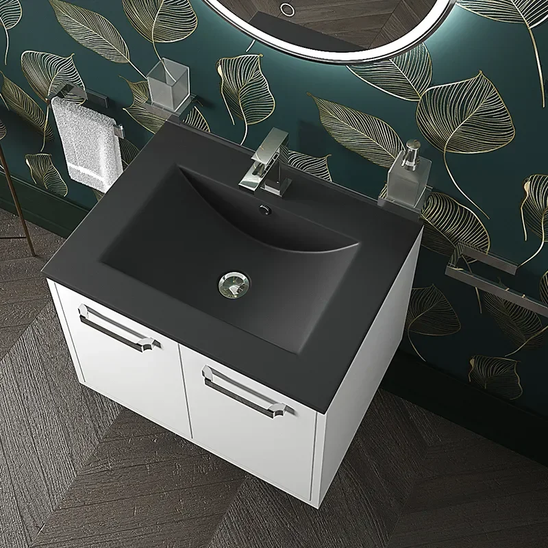 celeste 600 wall white vanity unit black sink