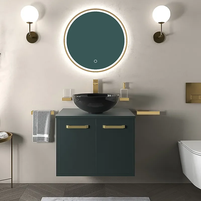 celeste green 600 wall hung countertop black basin unit