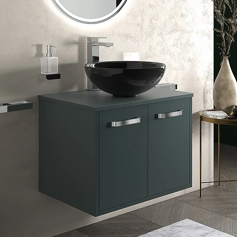 celeste green 600 wall hung countertop black basin unit