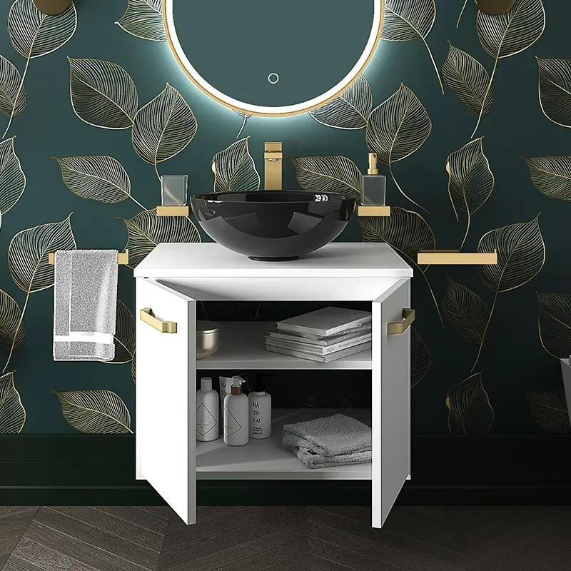 celeste white 600 wall hung vanity unit black bowl sink