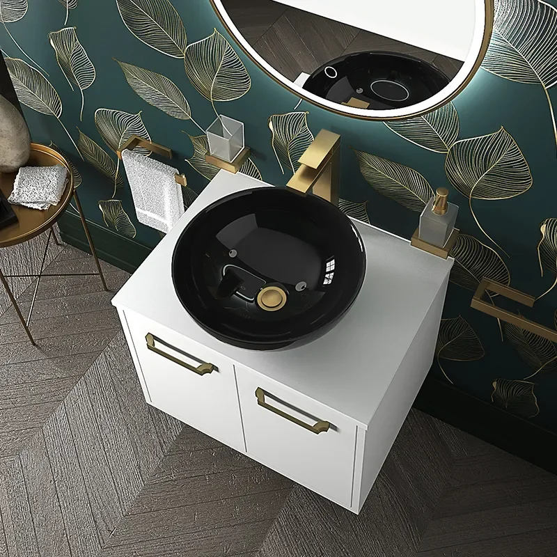 celeste white 600 wall hung vanity unit black bowl sink