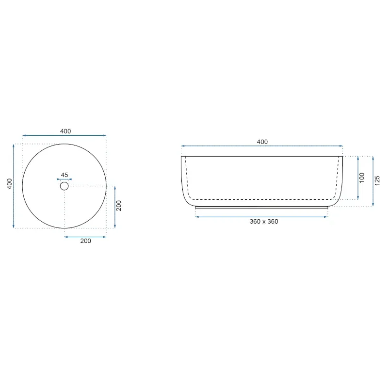 Ashley Blue Counter Top Washbasin Dimensions
