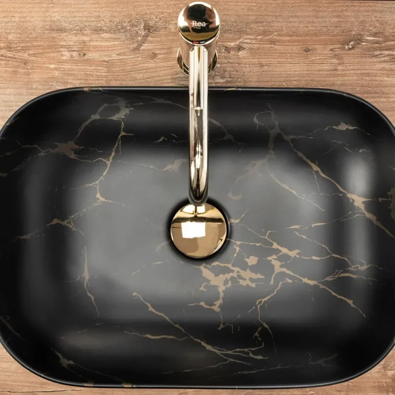 Bodine Matt Black Marble Vessel Sink Top View
