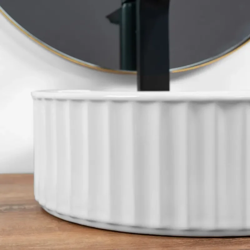 Charlene White Fluted Counter Top Sink Close Up