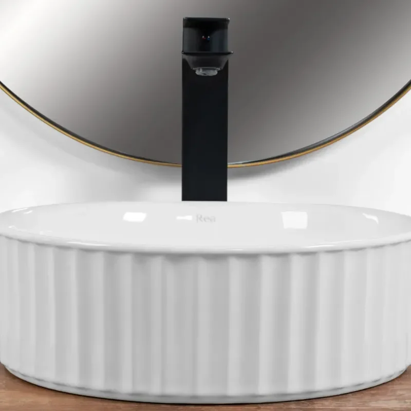 Charlene White Fluted Counter Top Sink Front View