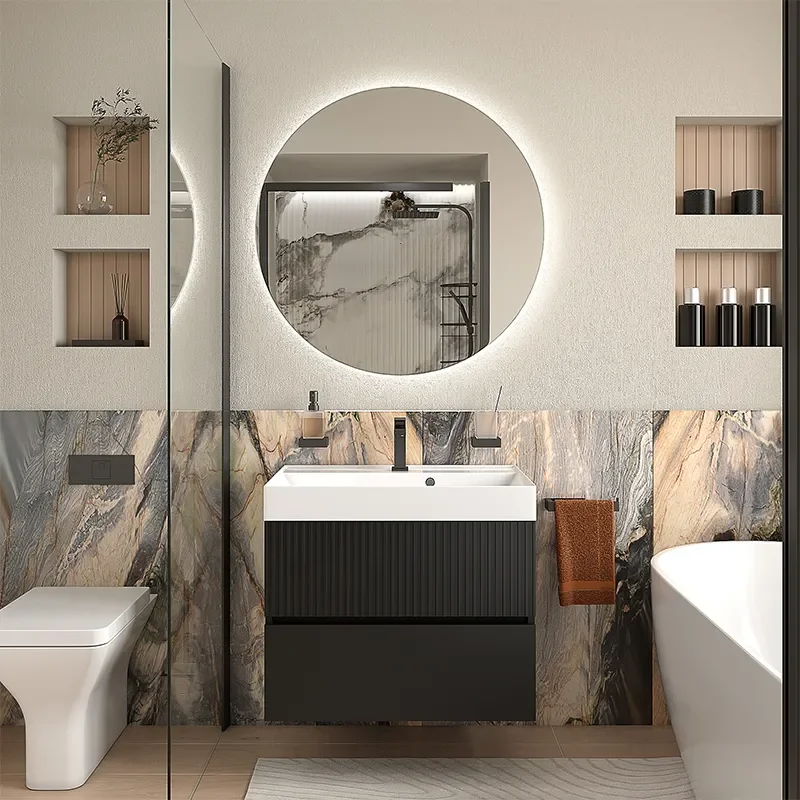 jasmine 700 black wall vanity unit and white sink