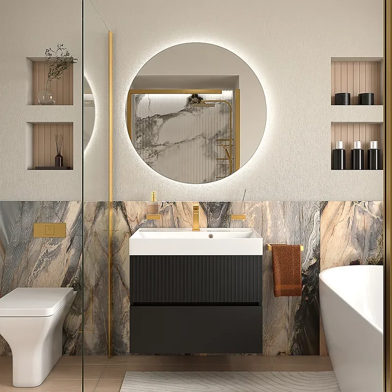 jasmine 700 black wall vanity unit and white sink