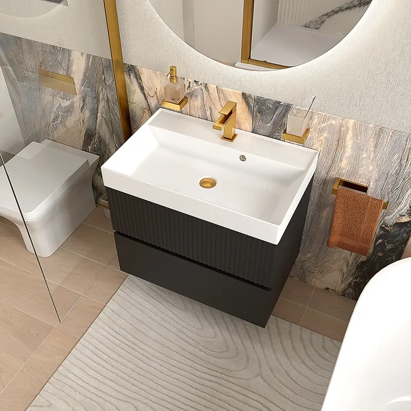 jasmine 700 black wall vanity unit and white sink