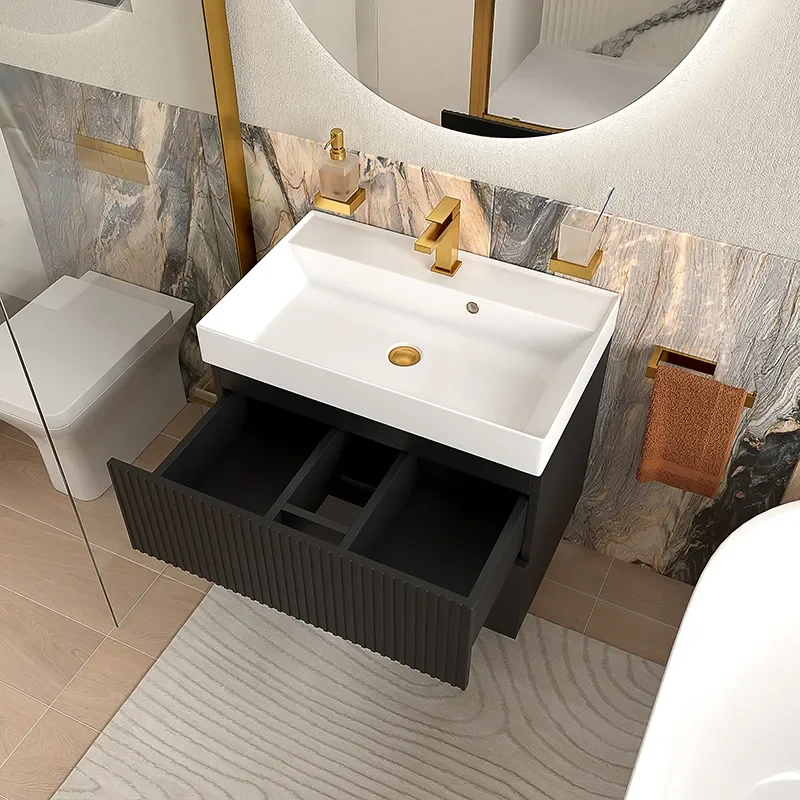 jasmine 700 black wall vanity unit and white sink