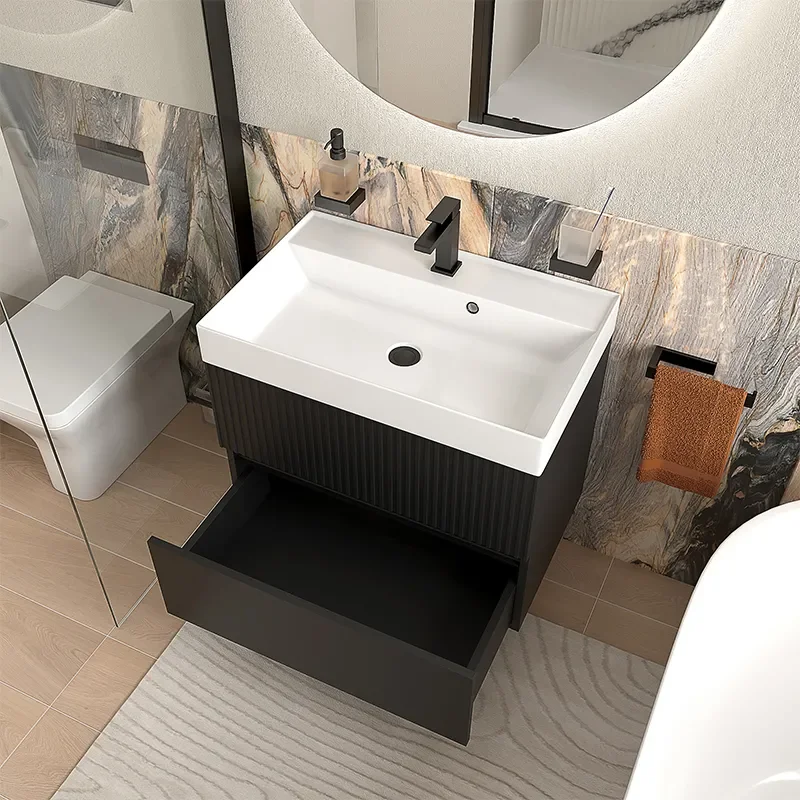 jasmine 700 black wall vanity unit and white sink