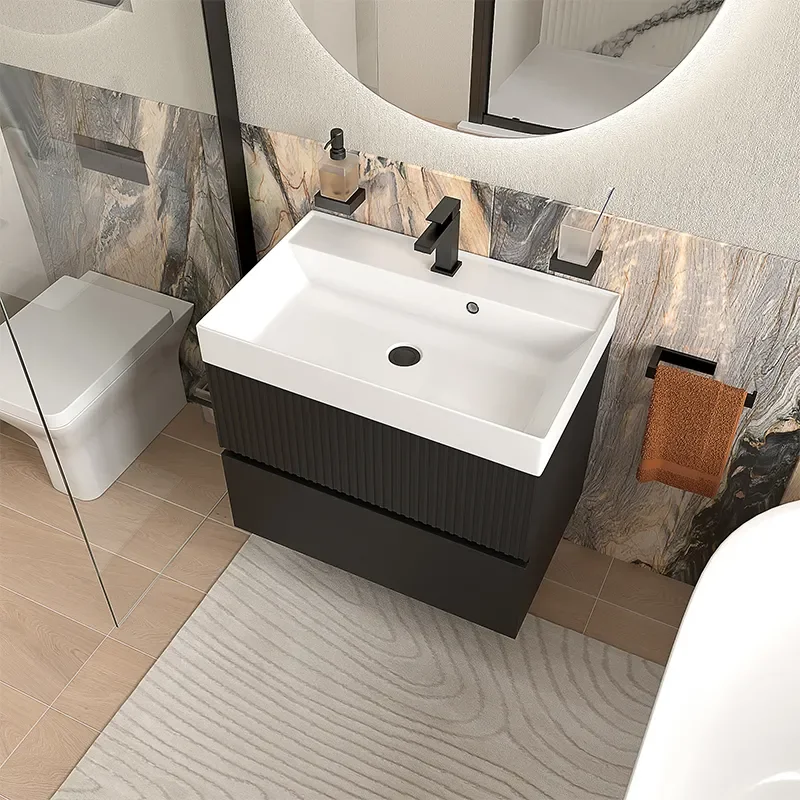 jasmine 700 black wall vanity unit and white sink