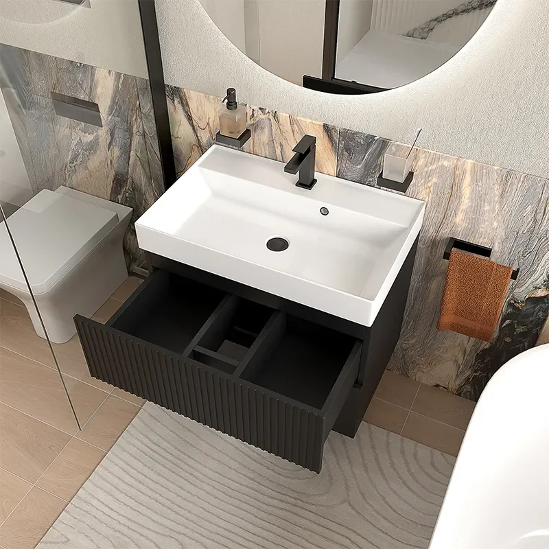 jasmine 700 black wall vanity unit and white sink